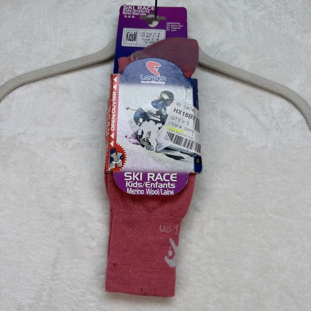 Lorpen Kids‎ Ski Socks Merino Wool Pink Ski Race Thermal Youth 1-3 EU 31-34